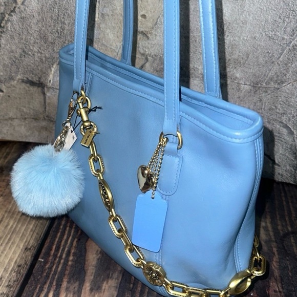 Coach Sky Blue Shoulder Bag with Gold Accents - Picture 1 of 16